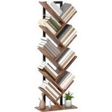 Bibliothèque Arbre 9 Niveaux Avec Étagères Ouvertes, Meuble De Rangement Étroit Pour Bureau, Salon Ou Chambre, Finition Brun Rustique
