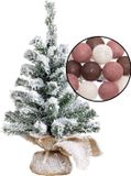 Merkloos / Sans marque Jja Showroom And Head Office Mini Kunstboom/Kerstboom Besneeuwd - Met Lichtsnoer Bollen Mix Rood - H45 cm