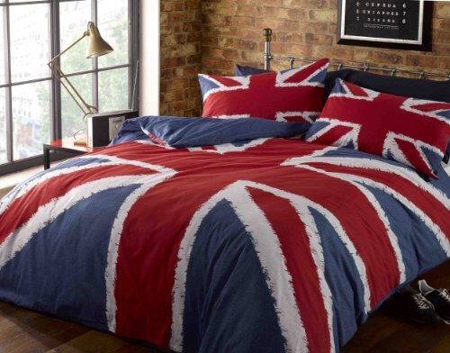 Rapport Home Rock N Roll Funky Union Jack Brits UK Blauw Rood Wit King Size Dekbedovertrek Beddengoed Bed Set, Blauw