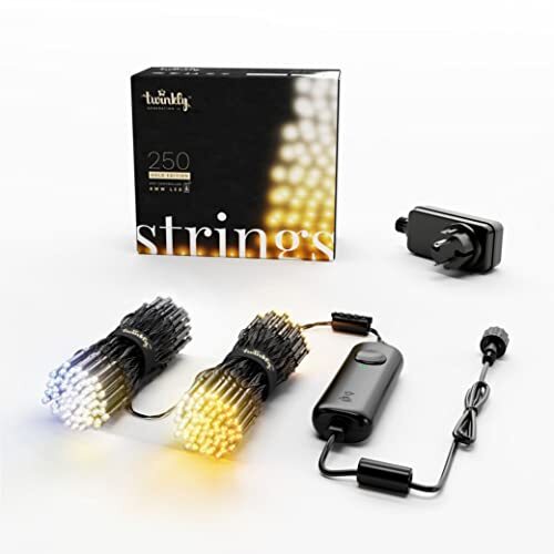 Twinkly App-Gecontroleerde Lichtslinger (20m) met 250 Amber en Witte LEDS, Zwarte Kabel – Gold Edition - LED-verlichting voor Binnen en Buiten - Generatie II
