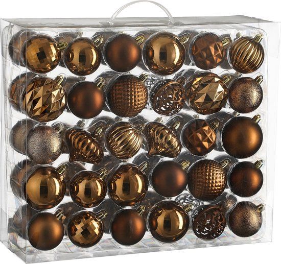 Mica Decorations Kerstballen Set - 60 Stuks - Ø7 cm - Onbreekbaar - Bruin