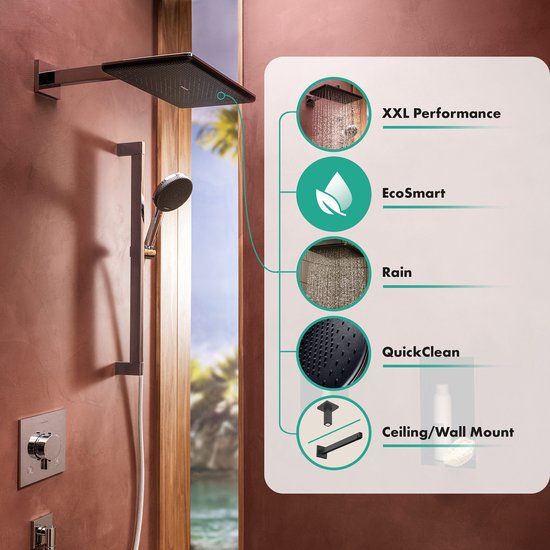 Hansgrohe Raindance Alive Q - Hoofddouche, 21x34 cm, EcoSmart, matzwart 24531670