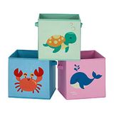 SONGMICS boîtes de rangement, set de 3, pliable, avec poignées | Organisateur de jouets en tissu, pour chambres d'enfants, salles de jeux, motifs marins, bleu, vert et rose, TEZA Collection RFB701Y03