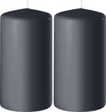 Enlightening Candles Bougie cylindrique - 2x - bougies coniques - anthracite - D8 x H12 cm - 45 heures de combustion