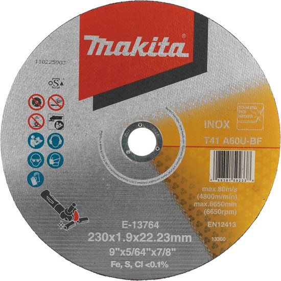 Makita Accessoires Makita doorslijpschijf 230x1,9 mm INOX - E-13764
