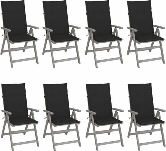 VidaXL Tuinstoel Terras Gecapitonneerde zitting Acaciahout Zwart