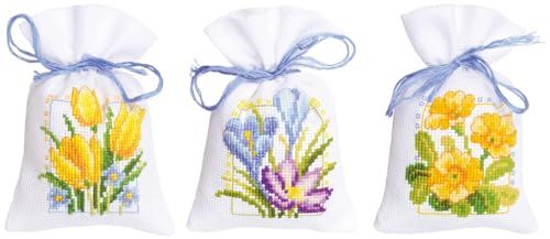 VERVACO Borduurpakket Kruissteek Geurzakje LENTEBLOEMEN SET VAN 3