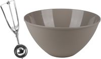 Urban Living Oliebollen bakken set - Beslagkom van 5 liter - beige - kunststof - met ijsbollen lepel van 23 cm