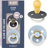 BIBS Colour Glow Fopspeen - 18-48 mnd - 2-pack - Rond - Iron/Baby Blue