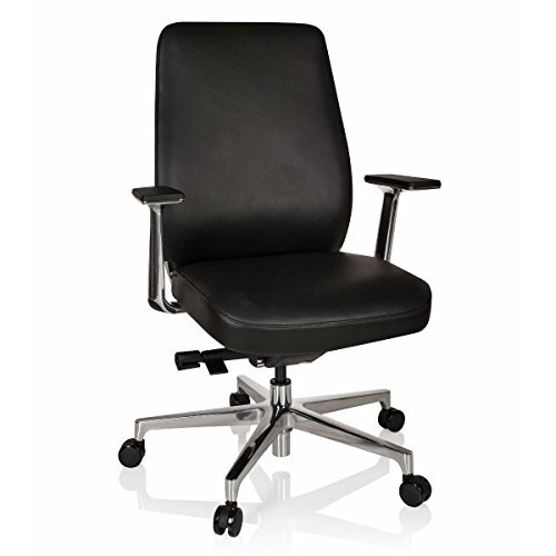 HJH OFFICE 600982 Executive stoel Vermont echt leer zwart bureaustoel ergonomisch met armleuning