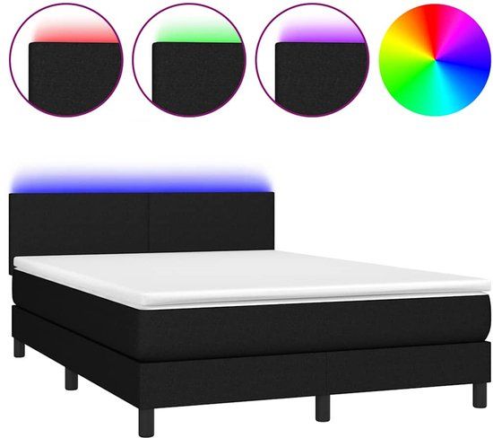 vidaXL Boxspring met matras en LED stof zwart 140x190 cm