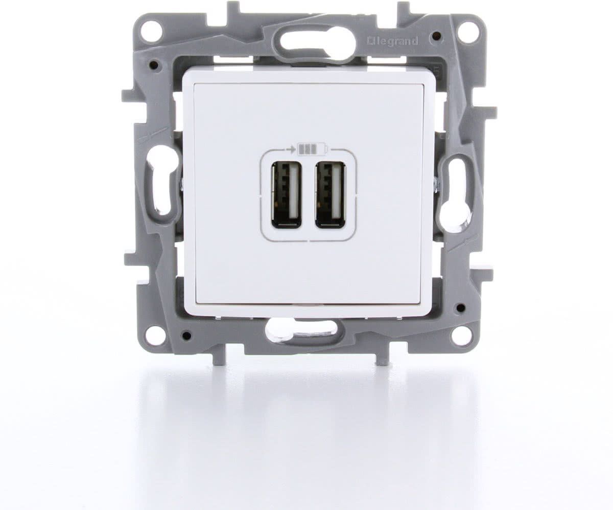 Legrand Niloé Dubbel Stopcontact met USB Laders - Wit