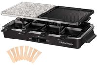 Merkloos Gourmetstel raclette - 3-in-1 - 8 raclettepannetjes - Aluminium en steen grillplaat - 1400 W