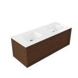 Saniclass Holz Frame Badkamermeubelset - 120x45x41.5cm - Flow solid surface wastafel wit - 2 wasbakken - zonder kraangaten - 1 lade - mat walnut pure (hout) SW1420774/SW1224150