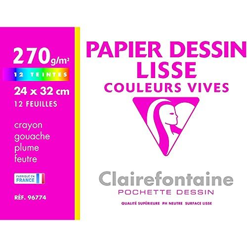 Clairefontaine 10 hoezen voor 12 vellen tekening gladde kleuren 24 x 32 cm 12 F 270 g, verschillende kleuren