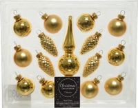 Decoris Mini kerstballen D3 cm - met piek - set 15-dlg - goud - glas