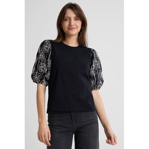 Anytime Pofmouwen Zwart Jersey Top