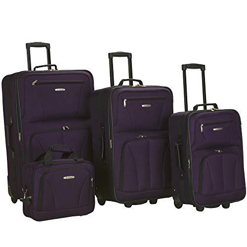 Rockland Bagage Journey Softside rechtopstaande set, Paars, 4-Piece Set (14/19/24/28), Journey Softside rechtopstaande bagageset