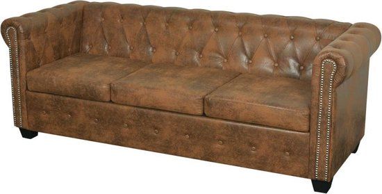 vidaXL Chesterfield 3-zitsbank kunstleer bruin