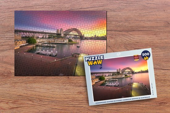 MuchoWow Puzzel Zonsopgang achter de Sydney Harbour Bridge in Australië - Legpuzzel - Puzzel 500 stukjes