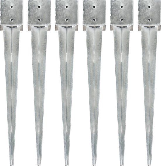 vidaXL Grondpinnen - 6 st - 12x12x89 cm - Gegalvaniseerd staal - Zilverkleurig