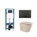 QeramiQ Toiletset - reservoir à encastrer Qeramiq Flush - abattant slim - plaque de déclenchement en plastique noir mat - boutons ronds - beige