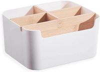 Merkloos Bamboe bureauorganizer met 5 opbergvakken - Witte tafelorganizer voor pennen en accessoires