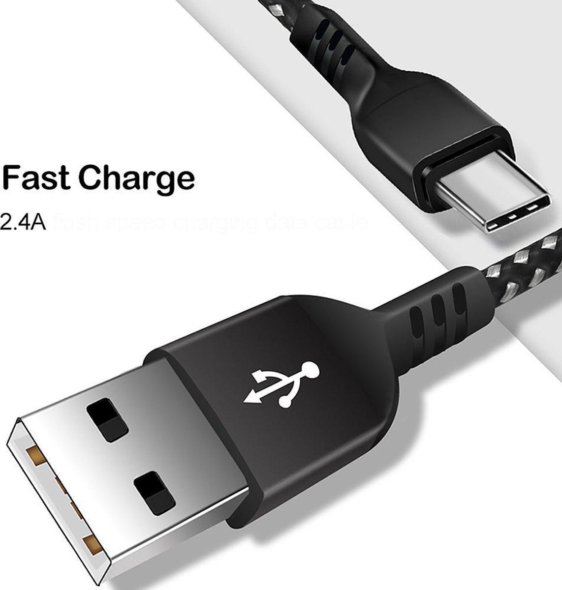 MacLean Energy USB C-kabel - 1m - Zwart - Fast Charge 2.4A