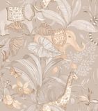 Me&miniMe Behang - Kinderkamer – Jungle - Dieren- Grijs- Beige - Babykamer - Kinderbehang – Olifant - Giraffe- 0,53 x 10,05 M
