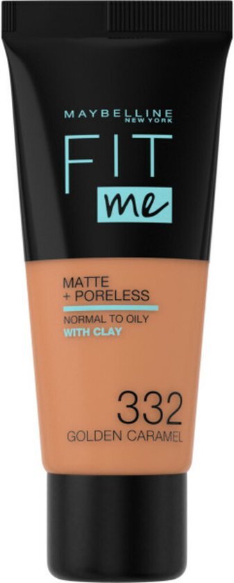 Maybelline Fit Me Matte + Poreless Foundation - 332 Golden Caramel - Medium Dekkende Foundation met Matte Finish voor de Normale tot Vette Huid - 30 ml