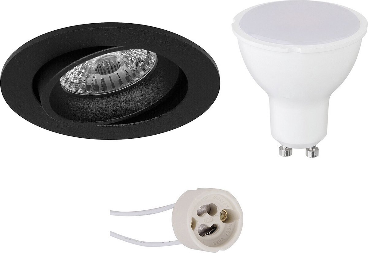 Qualu LED Spot Set - Proma Delton Pro - GU10 Fitting - Dimbaar - Inbouw Rond - Mat Zwart - 6W - Helder/Koud Wit 6400K - Kantelbaar - Ø82mm