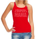 Bellatio Decorations Glitter Super Mama tanktop rood met steentjes/ rhinestones voor dames - Moederdag cadeaus - Glitter kleding/ foute party outfit M