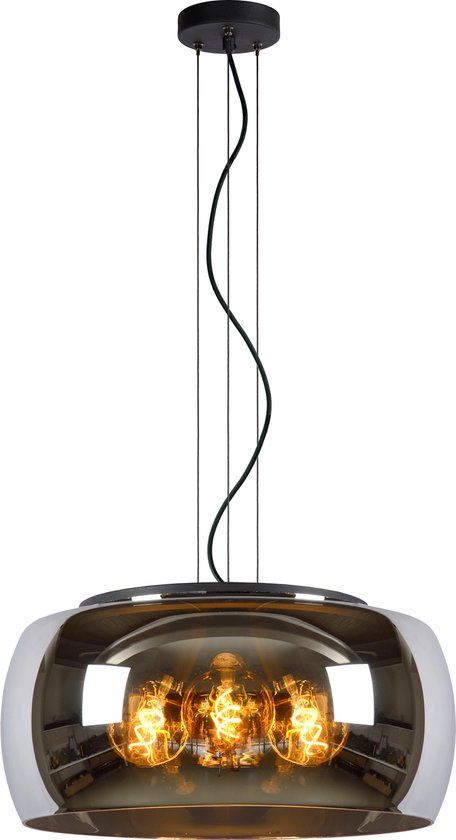 Lucide OLIVIA Hanglamp - Ø 50 cm - 3xE27 - Fumé - Zwart