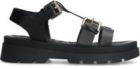 Sacha - Dames - Zwarte leren plateau sandalen met goudkleurige buckles - Maat 41