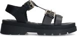 Sacha - Dames - Zwarte leren plateau sandalen met goudkleurige buckles - Maat 41