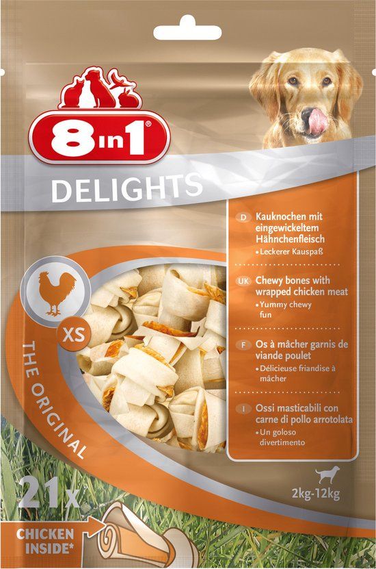 8in1 Delights Value Bag Hondensnack XS Wortel Kip Kauwstaven Junior Hond