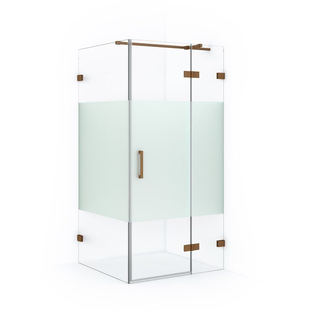 Maxaro Douchecabine Diamond 100x90cm 8mm Helder Veiligheidsglas met Matte Strook Koper