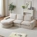 Canapé d'angle modulaire en chenille avec méridienne réversible, 3 places, coussins moelleux et traversins, pour salon, beige