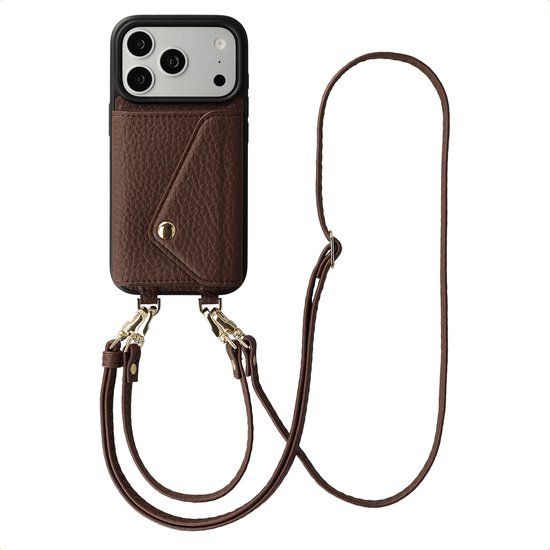 Selencia Sera Telefoonhoes met Koord en Envelop Pashouder voor de Apple iPhone 17 Pro Max - Chocolate Brown