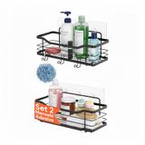 Avilia - Set met 2 planken van zwart verchroomd staal