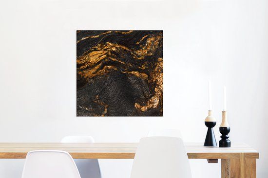 MuchoWow Wanddecoratie Metaal - Aluminium Schilderij Industrieel - Marmerlook - Goud - 50x50 cm
