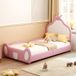 Ropilly Kinderbed Kinderbed 90x200 cm, bekleed kinderbed met hoofdeinde in kroonvorm, kunstlederen bekleding in wit/roze, gestoffeerd eenpersoonsbed voor kinderkamers