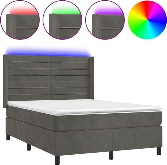 vidaXL Boxspring met matras en LED fluweel donkergrijs 140x190 cm
