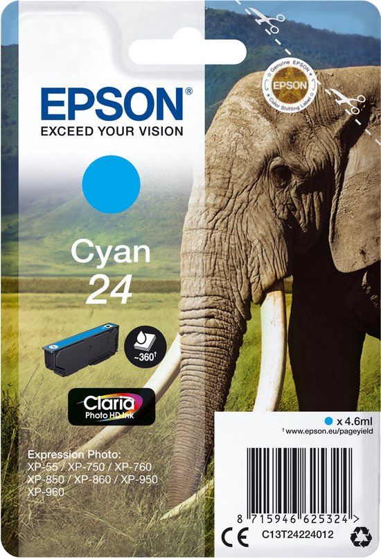 Epson 24 Cyan Ink Cartridge - 360 Page Yield