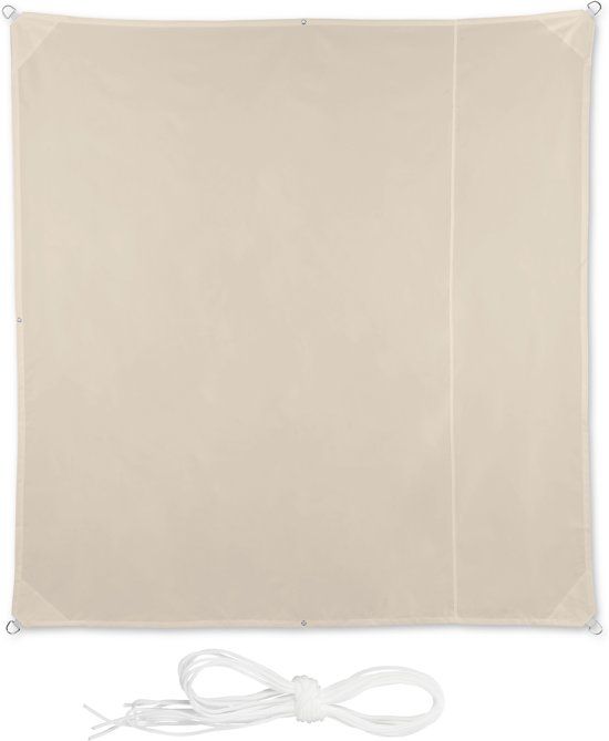 Relaxdays Schaduwdoek Vierkant - Zonnezeil - Zonwering - Beige - 2 x 2 m
