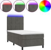 vidaXL Boxspringbed met matras en LED-verlichting, donkergrijs, 100x200 cm, fluweel