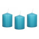 Trend Candles Cilinderkaars/stompkaars - 10x - turquoise - 6 x 8 cm - 29 branduren - met brandvertragende folie