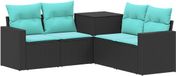 vidaXL Bankstel Zwart en Blauw Poly Rattan en Staal