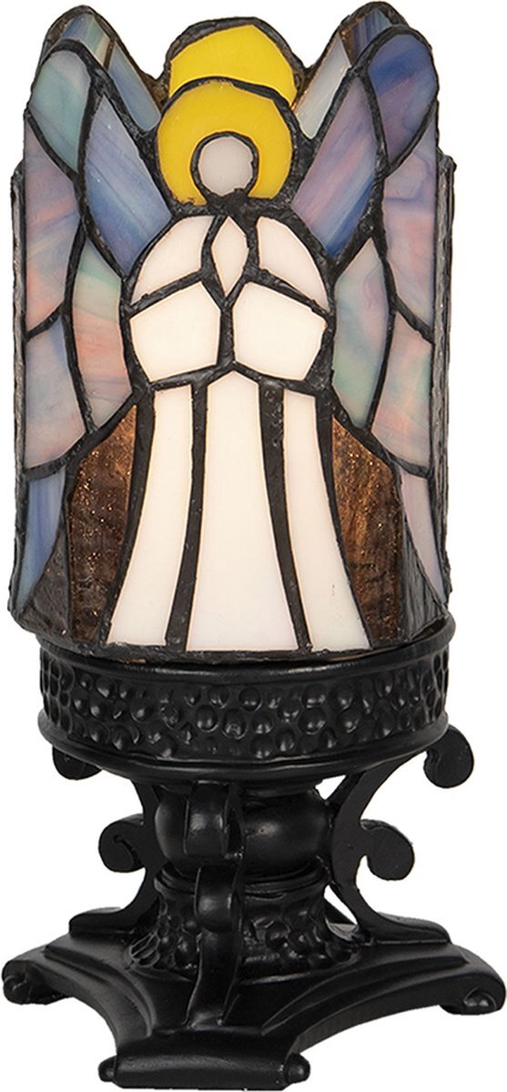 HAES deco - Tiffany Tafellamp Engel Ø 13x25 cm Grijs Glas Tiffany Bureaulamp Tiffany Lampen Glas in Lood