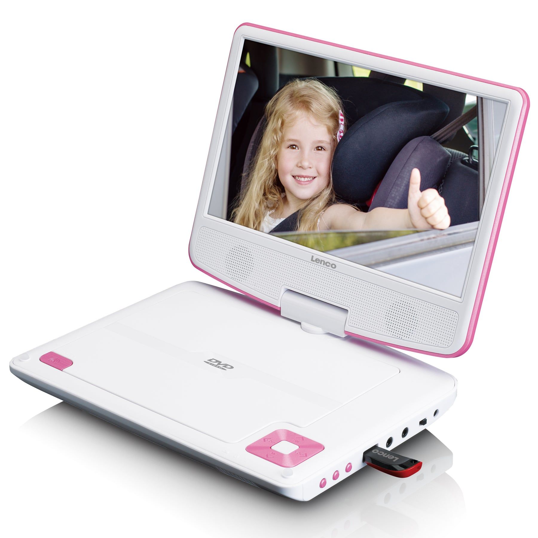 Lenco DVP-920PK 9" Portable DVD Player - Pink/White
